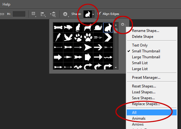 If you do not find a hexagon shape in the panel, click the arrow in the upper-right corner, and choose “All”.