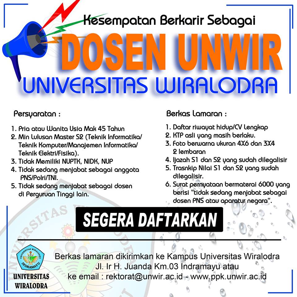 Lowongan Dosen Master Komputer Universitas Wiralodra (UNWIR) Indramayu 