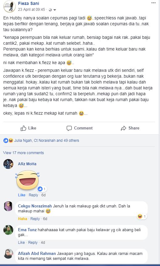 Kenapa Perempuan Kalau Keluar Rumah Baru Melawa