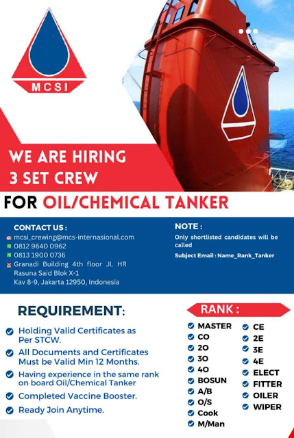 Info Cans Crew Kapal MCSI Cruise Ship, LNG Carrier, Oil Tanker 2024