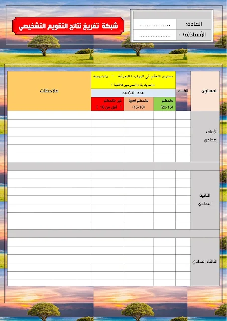 شبكة تفريغ نتائج التقويم التشخيصي للثانوي الإعدادي