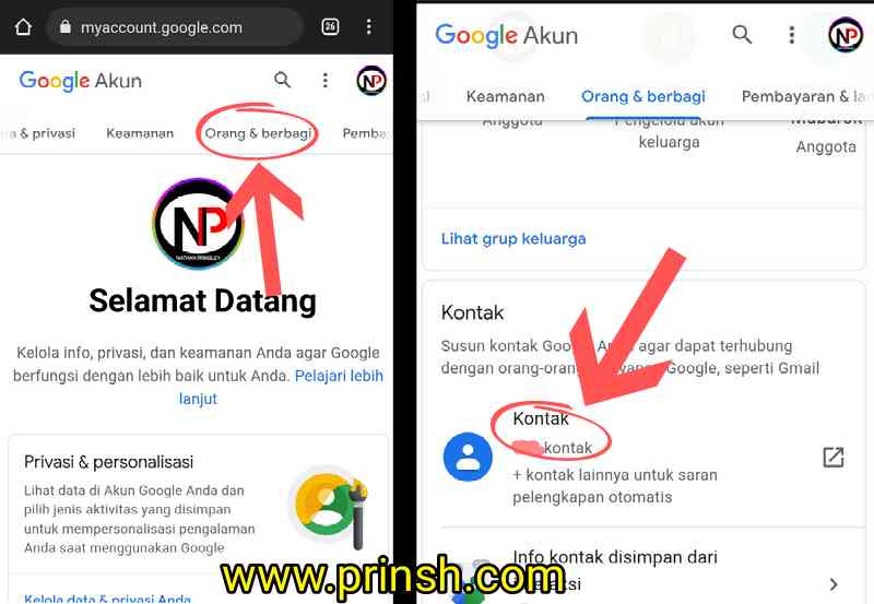 Klik tab Orang & Berbagi > Kontak