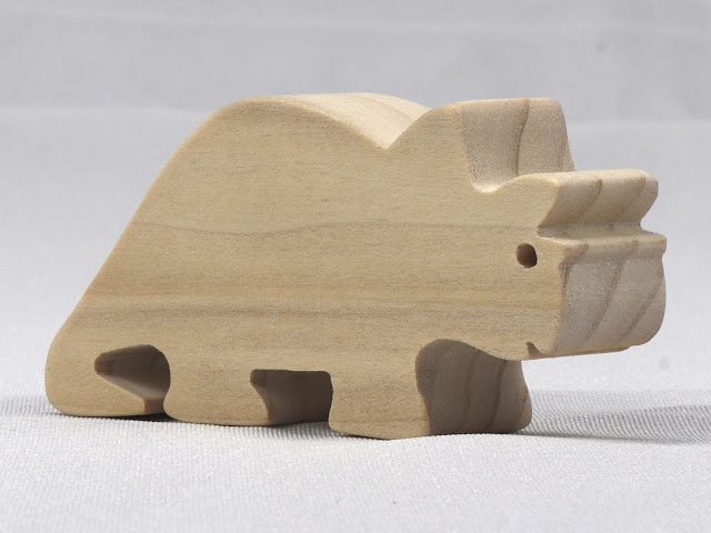 Handmade Wood Toy Dinosaur, Triceratops