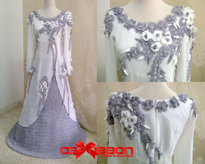  FOR RENT  Off White  Grey Wedding  Tunang Dress  RRWW 