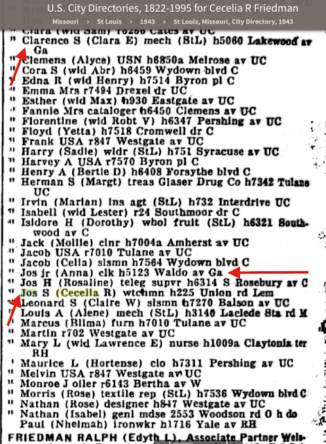 joseph friedman clarence friedman clara friedman cecilia friedman anna friedman st louis city directory 1943