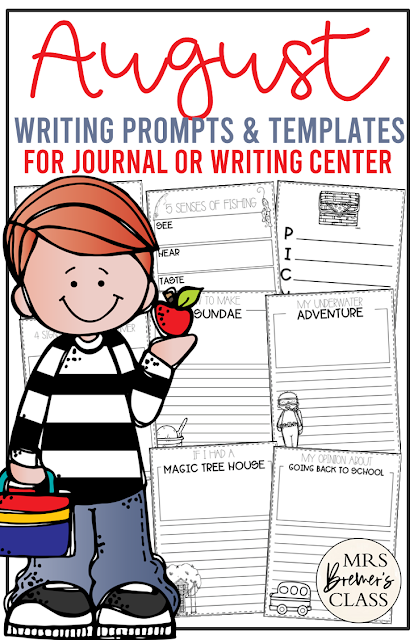 August writing prompts and templates for daily journal writing or a writing center in Kindergarten, First Grade, and Second Grade