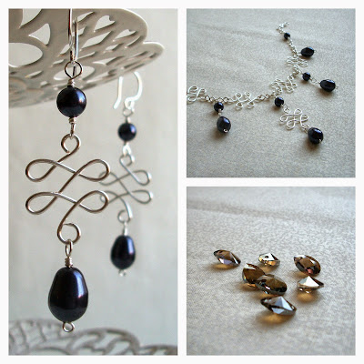 Flourish Wirework & Purple Pearl Necklace & Earrings