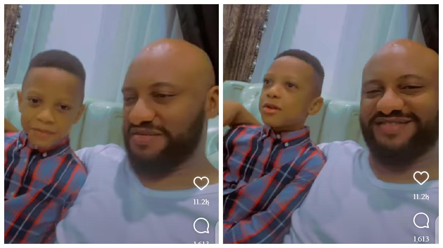 Actor Yul Edochie pictures with his third son from his first wife, showers him with wishes