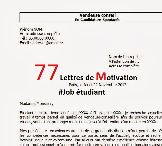 77 Lettres de Motivation Job étudiant - RapportDeStage