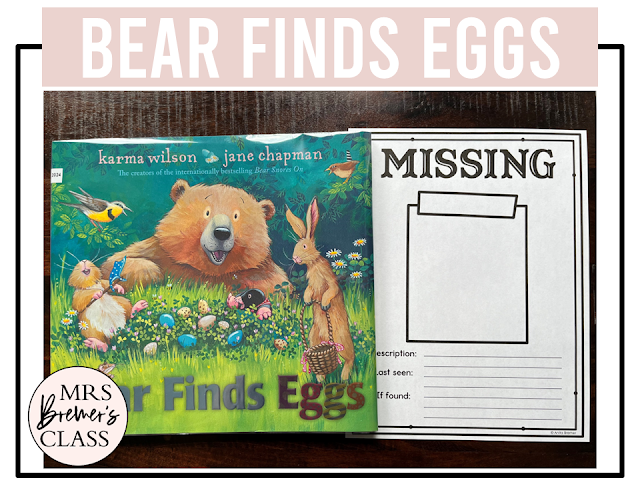 Bear Finds Eggs book activities unit with literacy printables, reading companion activities, lesson ideas, and a craft for Kindergarten and First Grade