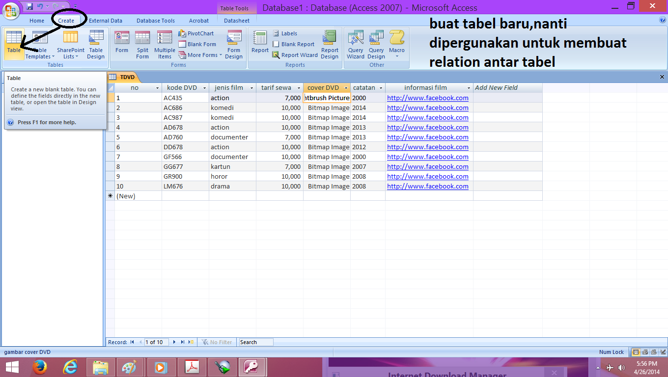 Cara membuat tabel, query dan form pada MS access 2007 