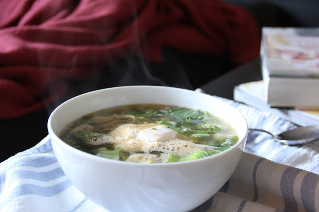 Escarole, Poached Egg and Siracha Soup