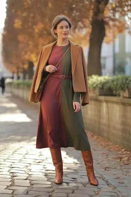 Belted Midi Dress + Knee-High Boots