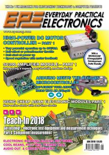 EPE Everyday Practical Electronics - January 2018 | ISSN 0262-3617 | TRUE PDF | Mensile | Professionisti | Elettronica | Tecnologia
Everyday Practical Electronics is a UK published magazine that is available in print or downloadable format.
Practical Electronics was a UK published magazine, founded in 1964, as a constructors' magazine for the electronics enthusiast. In 1971 a novice-level magazine, Everyday Electronics, was begun by the same publisher. Until 1977, both titles had the same production and editorial team.
In 1986, both titles were sold by their owner, IPC Magazines, to independent publishers and the editorial teams remained separate.
By the early 1990s, the title experienced a marked decline in market share and, in 1992, it was purchased by Wimborne Publishing Ltd. which was, at that time, the publisher of the rival, novice-level Everyday Electronics. The two magazines were merged to form Everyday with Practical Electronics (EPE) - the «with» in the title being dropped from the November 1995 issue. In February 1999, the publisher acquired the former rival, Electronics Today International, and merged it into EPE.