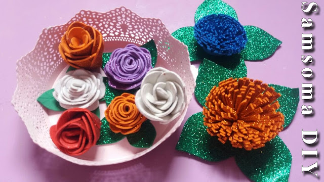 صنع ورد بالفوم . اعمال يدوية  .عمل وردة مجسمة بالفوم . DIY foam rose tutorial  . DIY  How to Make a Foam Rose . . عمل وردة من الفوم  . Foam Rose - DIY .. كيف تصنع وردة من الفوم . 