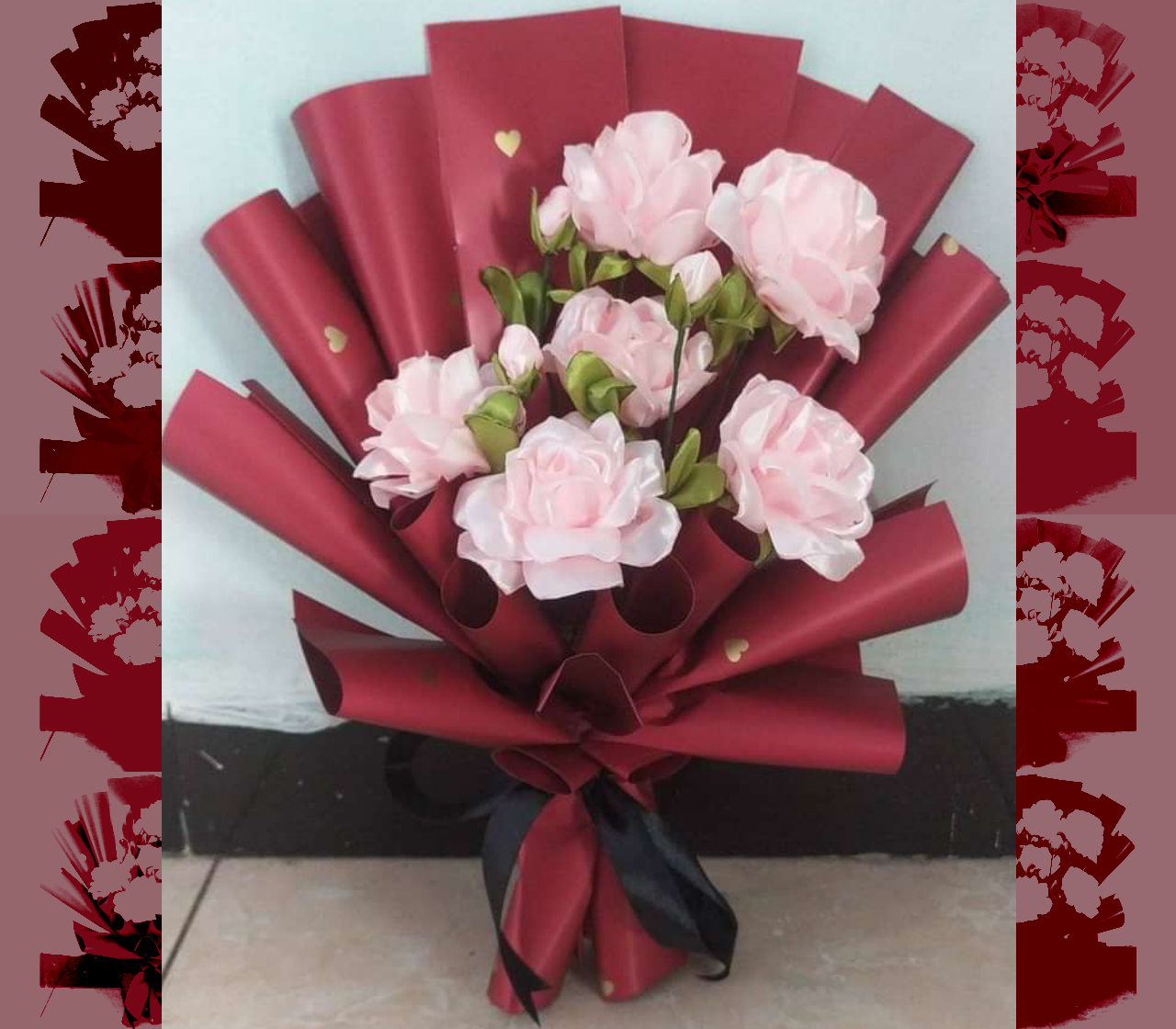 Desain Buket Bunga Mawar dari Pita Satin yang Cantik dan Menarik