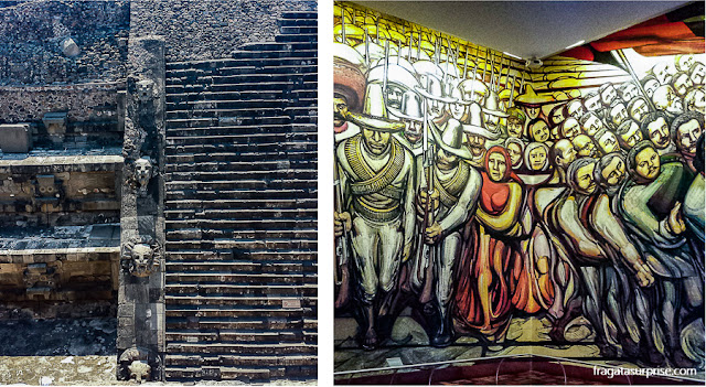 México: Templo de Quetzalcoatl em Teotihuacan e o mural "Alegoria da Revolução Mexicana", no Castelo de Chapultepec