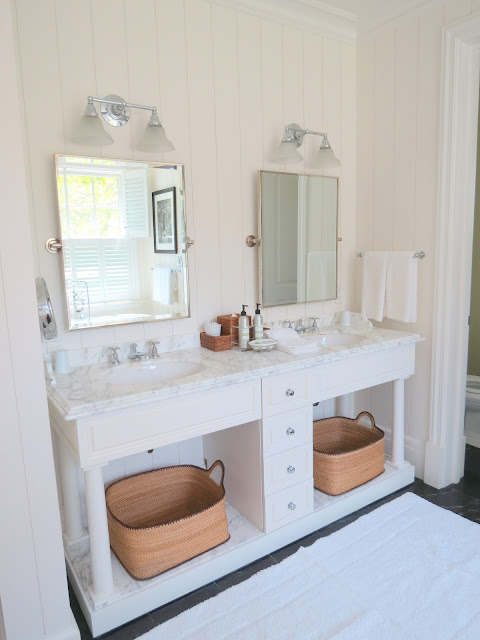 white paneled walls in bath white vanity marble 