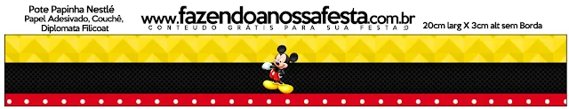 Mickey en Fondo Amarillo con Zigzags y Rojo con Lunares: Etiquetas para Candy Bar para Imprimir Gratis.