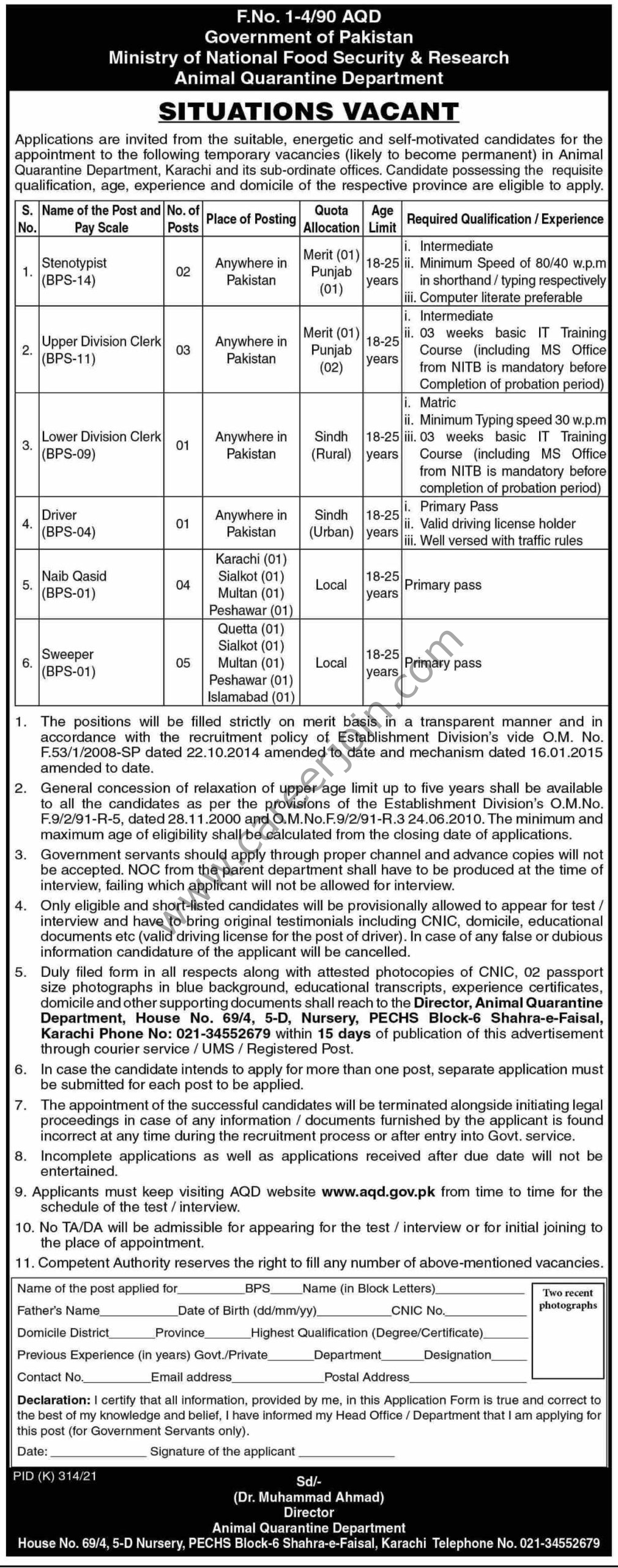 Ministry Of National Food Security & Research Jobs August 2021