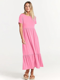 ANRABESS Women's Summer Casual Short Sleeve Crewneck Swing Dress Flowy Tiered Maxi Beach Dress with Pockets