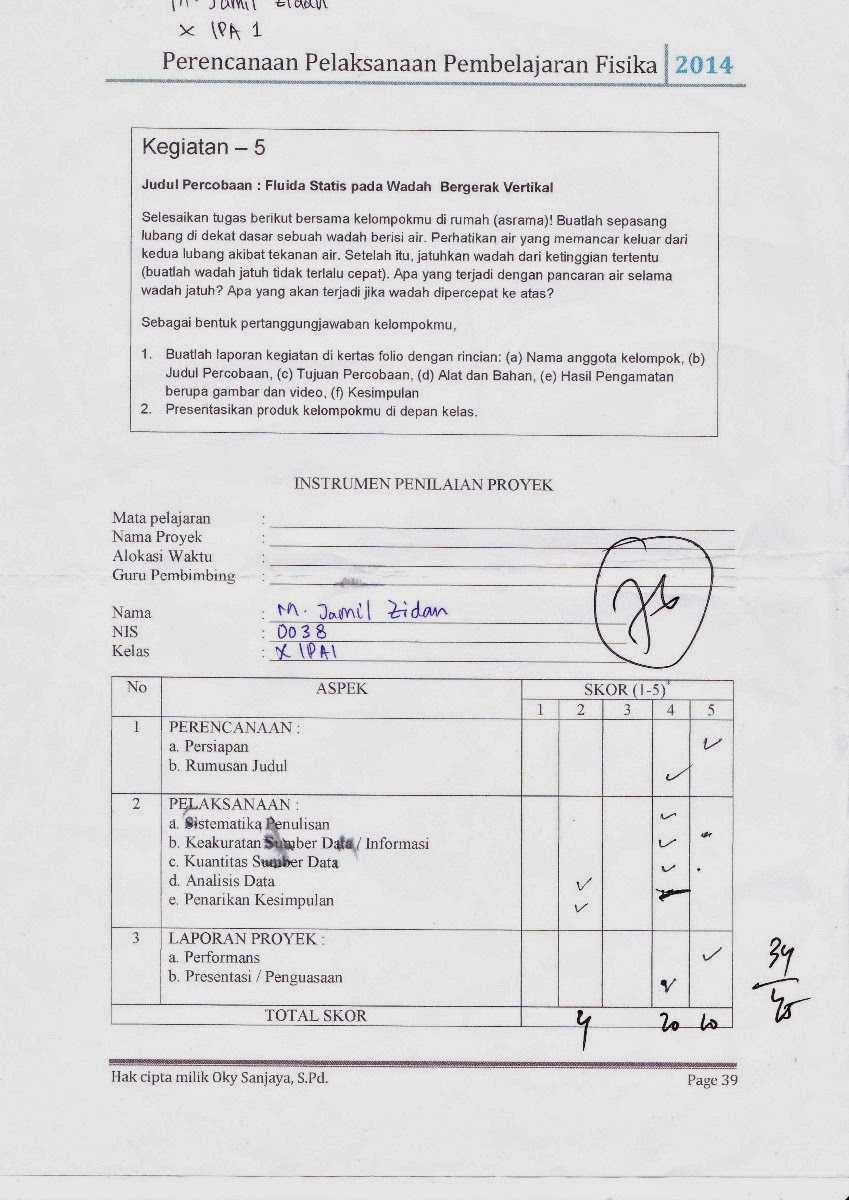 Fisika Siswa: Contoh Instrumen Hasil Pembelajaran Tugas 