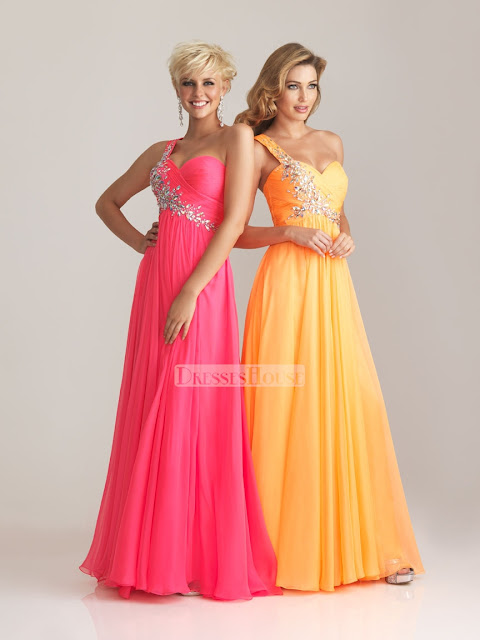 Beaded One Shoulder Ruched Empire Waist Chiffon Prom Dress PD11301