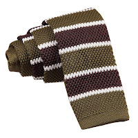 MENS KNITTED OLIVE GREEN, BROWN WITH WHITE STRIPES TIE