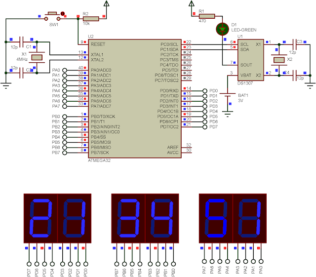 AVR ATMega32 I2C TWI Real Time Clock Proteus