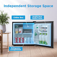 Midea WHS-65LB1 Compact Refrigerator's Internal view - chiller box, removable shelf, storage racks in door, image