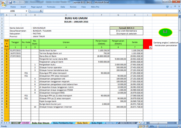 Contoh Berkas Pembukuan BOS (Bantuan Operasional Sekolah 