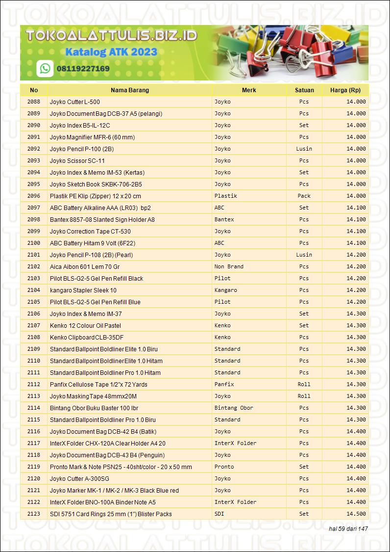 pricelist katalog harga alat tulis perlengkapan sekolah peralatan kantor 2023