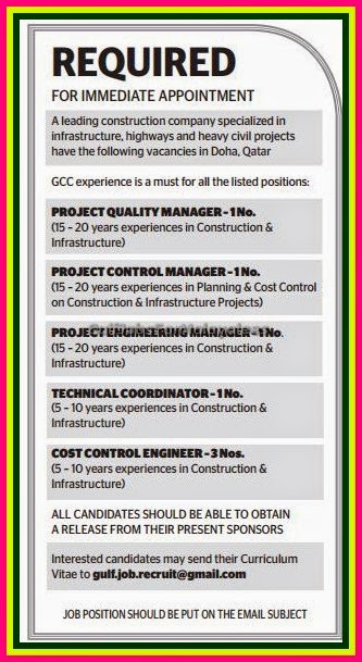 Highways and Civil Project Job Vacancies in Doha Qatar