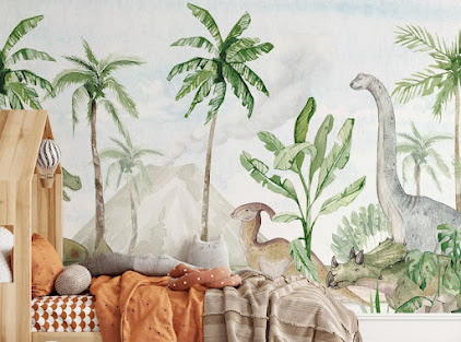 Watercolor Dinosaur Forest Wallpaper