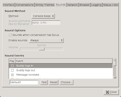 Pidgin Sound Preferences dialog box