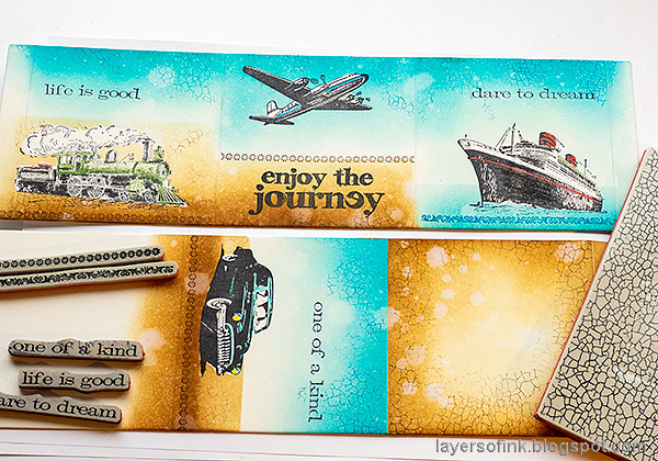 Layers of ink - Vintage Vehicles Box Tutorial by Anna-Karin Evaldsson. Stamp sentiments and textures.