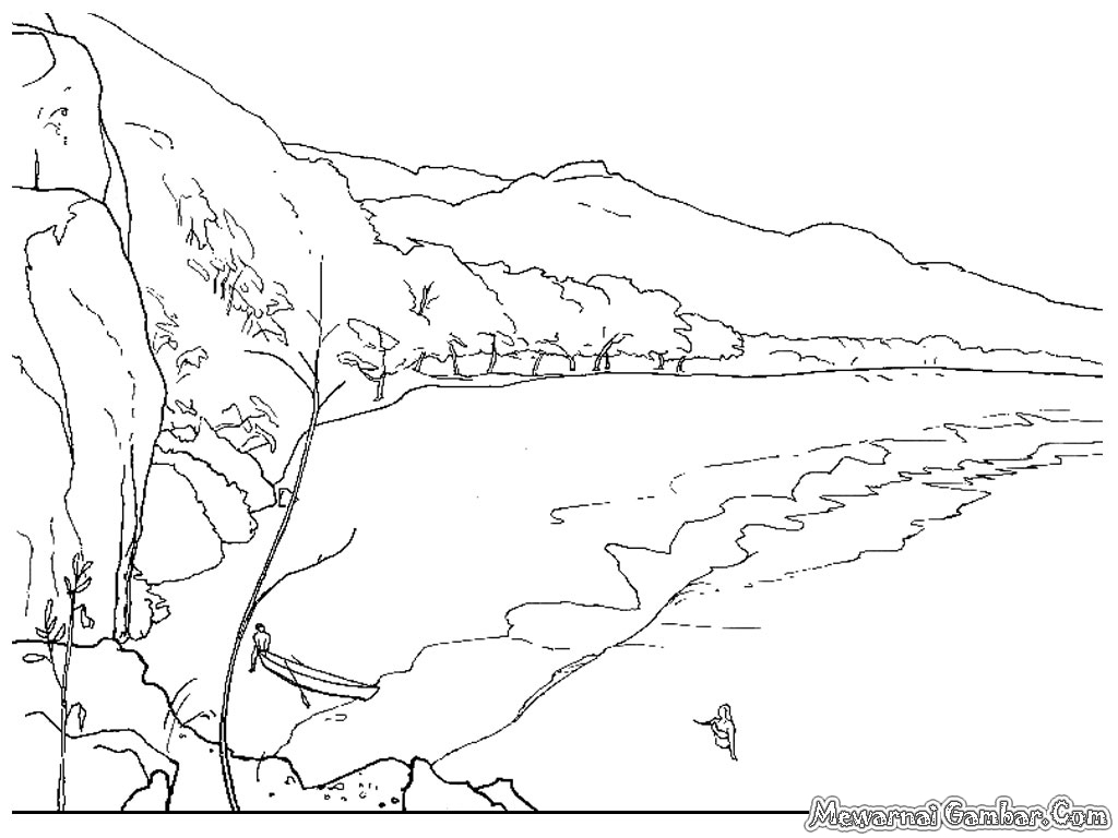 Download Lembar Kerja Mewarnai Pemandangan Pantai Untuk
