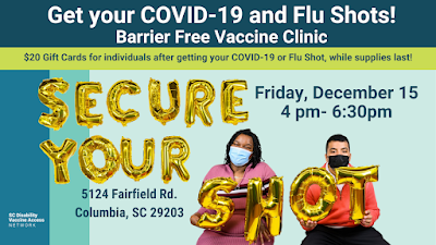 Secure Your Shot Barrier Free Vaccine Clinic December 15 2023 in Columbia promo ad
