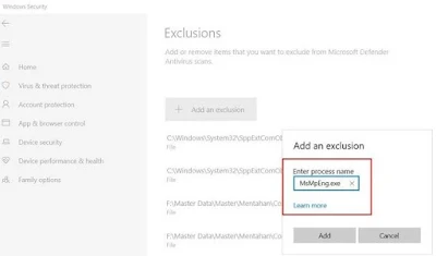 Menambahkan Antimalware Service Executable Pada Windows Defender Exclusion