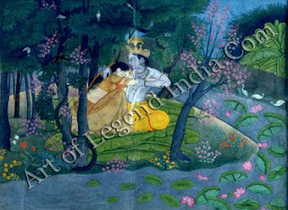 Radha and Krishna in a grove Kangra