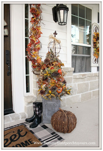 Fall Porch Decorations-DIY Topiary-Farmhouse Style Fall Porch-From My Front Porch To yours