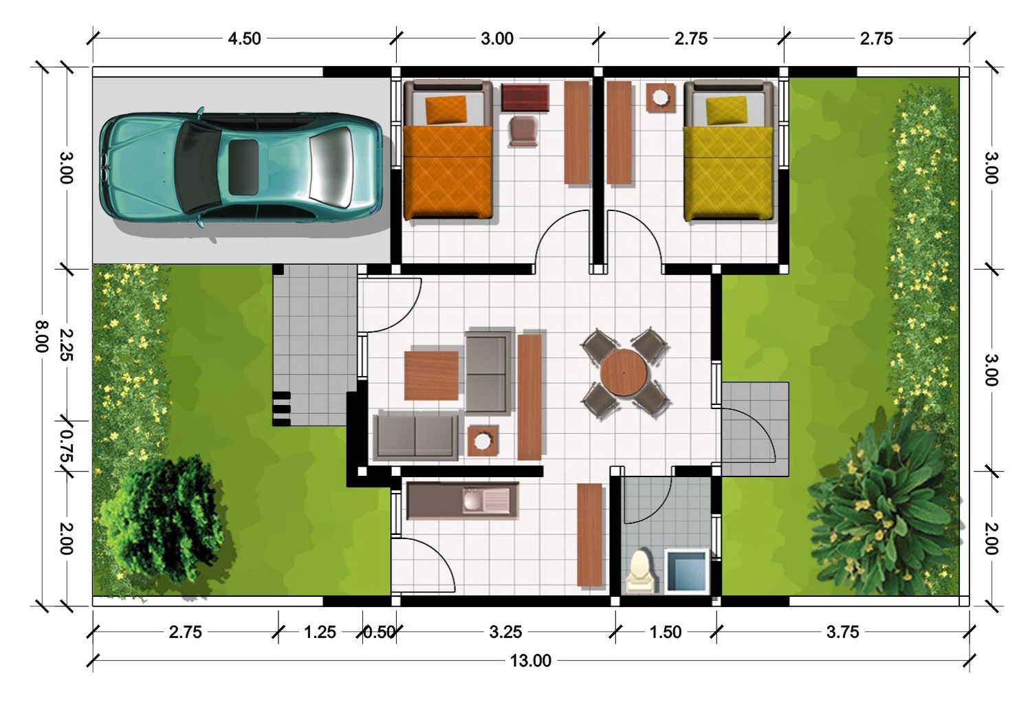 50 Contoh Denah Rumah Kampung Homkonsep