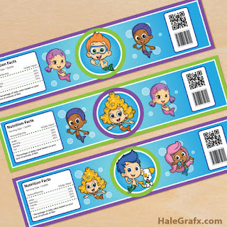 bubble guppies water bottle labels