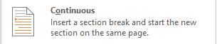 Perintah Continuous section breaks memulai bagian baru pada halaman yang sama dalam dokumen Word