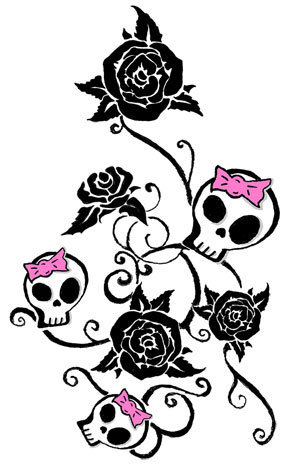 Labels Skull Flower Tattoo Design