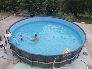 Angela and Rosie in the pool