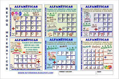 Alfamética, Criptoaritmética, Criptosuma, Criptograma, Suma de palabras, Suma de letras, Acertijos, Día de los Abuelos