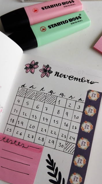 calendário, washi tape, bullet journal