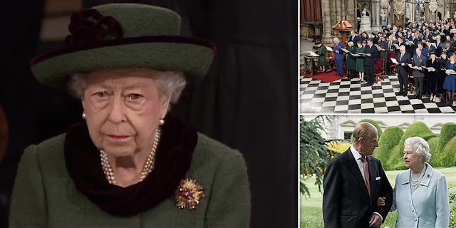 The Queen shed tears for Prince Philip at an extraordinary service in remembrance of his remarkable life of service to Britain and his wife today. 