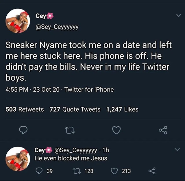 Double Wahala! She Went On A Date With A Twitter Guy And He Dumbed Her With The Bills